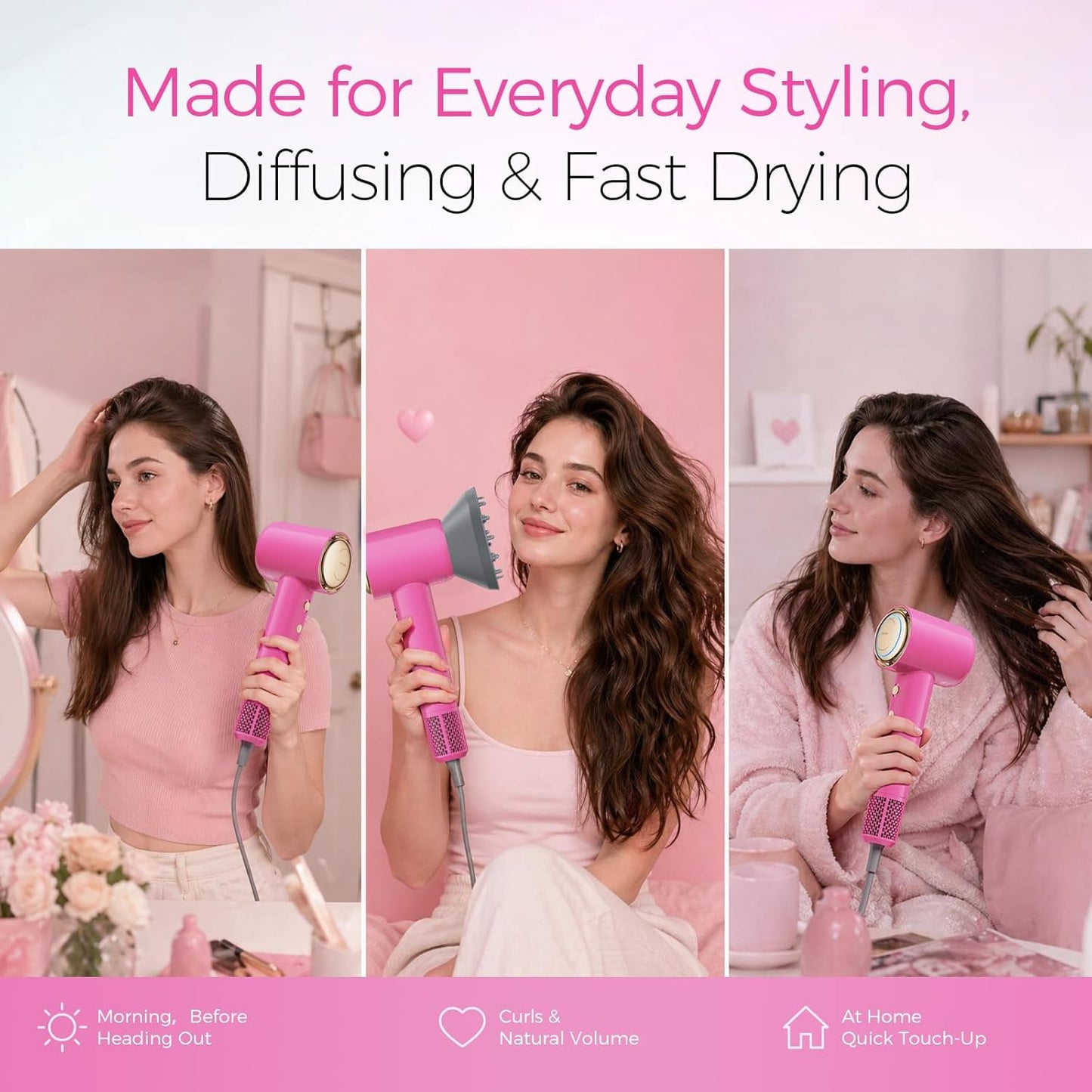 Tideway Hair Dryer Professional High-Speed Ionic Blow Dryer 110,000 RPM, Compact Hair Dryer with Magnetic Diffuser, Fast Drying with Brushless Motor Low Noise Smart Temperature Control-H11
