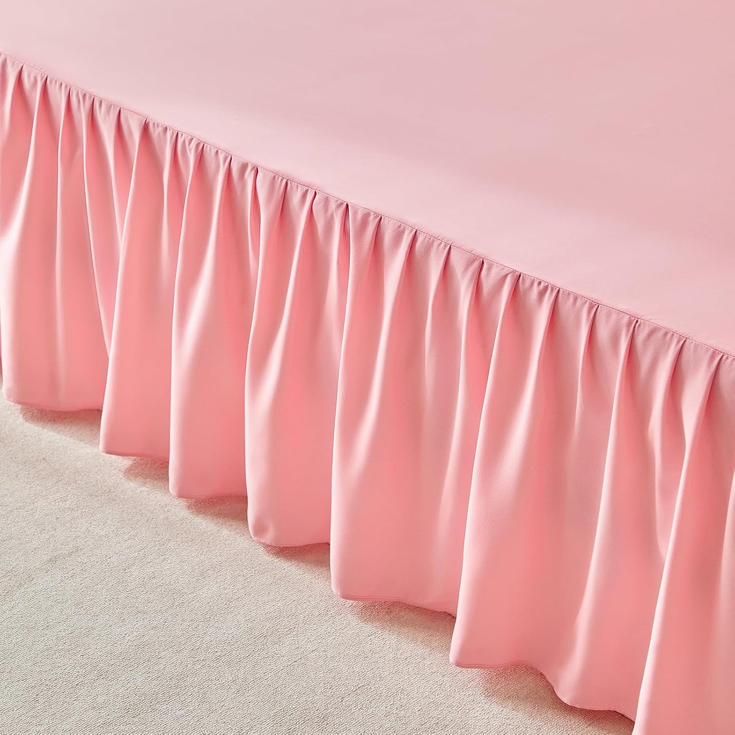 Uozzi Bedding Bed Skirt Queen Size Three Fabric Sides Elastic Dust Ruffled Bed Skirt with Split Corners, Full Ruffles Bed Skirts 16 Inch Drop with Platform, 16'' Queen Pink
