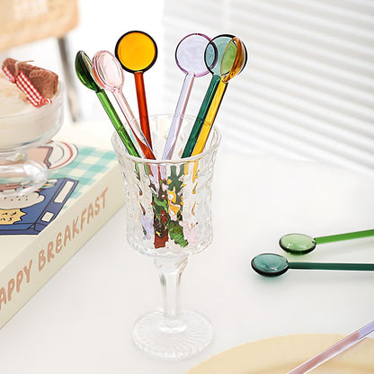 Demitasse Espresso Spoons 5.6 Inch Glass Small Spoons for Tea Stirring Rod Mixing Candy Color Teaspoons Salt Sugar Spice Ice Cream Yogurt Jam Dessert Scoop (Pink)