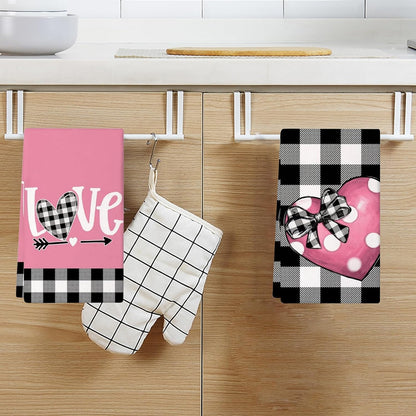 Valentines Day Decorations Kitchen Towels, 2Pcs Pink 24*15.7In Valentine Dish Towels With Love Heart Patterns Valentine Hand Towels Valentine's Day Towels Table Decor For Indoor Home Kitchen Decor