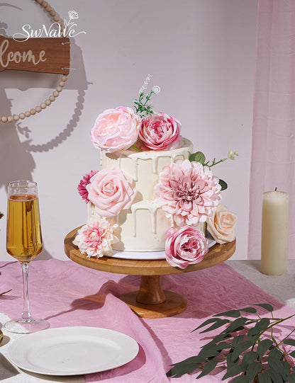 Pink Flowers Artificial Roses Combo Set Fake Pink Silk Flowers Faux Peony Flowers Mix Chrysanthemum Dahlia with Stems for Wedding Bouquets Baby Bridal Shower Party Floral Arrangements Decor
