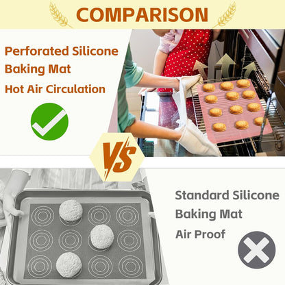 15.7"x11.8" Perforated Baking Mats, Non-Stick Hollow Out Silicone Mat, Reusable Oven Liner for Half Sheet Pan, Making Bread/Pizza/Macaron/Pastry/Cookie (2 Pcs, Pink)