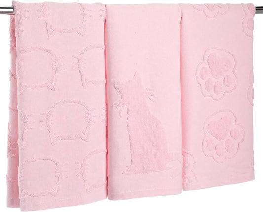 Hahafelt 3 Pack Pink Cat Bathroom Hand Towels Cute Paw Kitchen Towels Decor 100% Cotton Soft Absorbent Decorative Jacquard Weave Gifts for Kitchen Bathroom Decor, 29.5 x 13.7 Inch