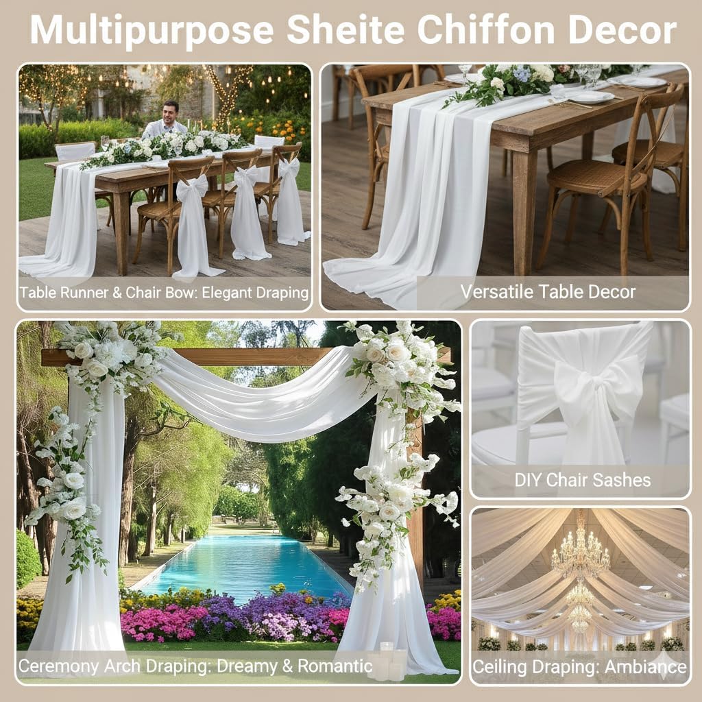 MDS Pack of 2 | Peach | 14ft Chiffon Table Runner 29x170 Inches Long Romantic Rustic Sheer Gauze Runner for Wedding Bridal Shower Birthday Banquets Engagement Spring Easter Boho Decorations