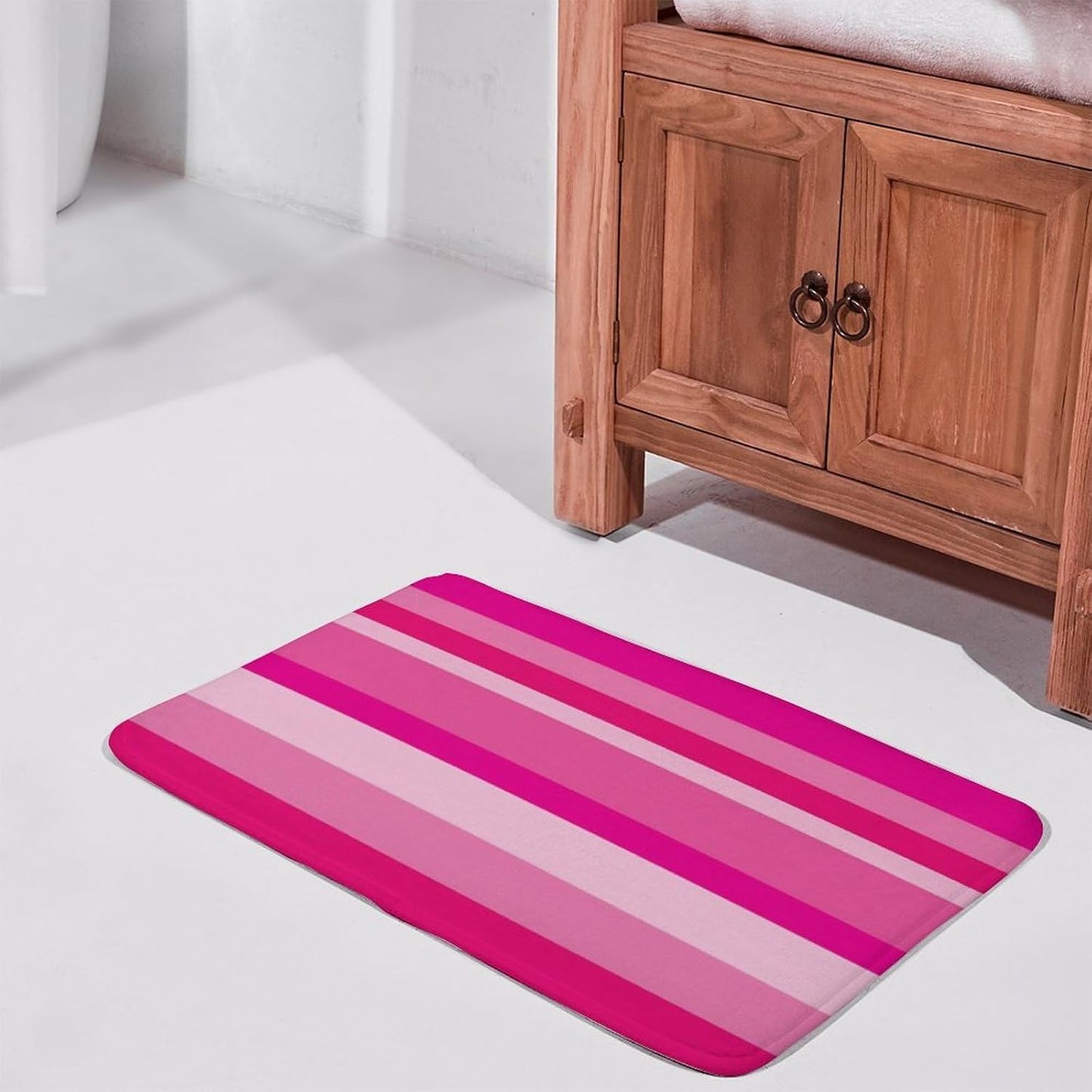 Pink Horizontal Stripes Bathroom Rug, Non Slip & Soft Absorbent Bath Mat Carpets for Bathroom 16" x 24"