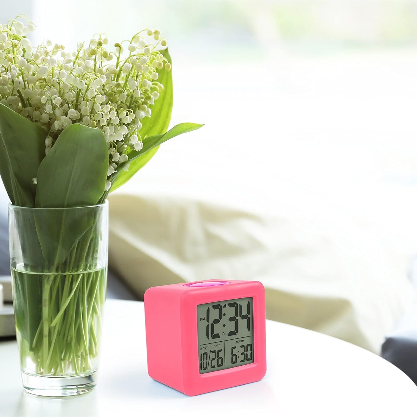 Equity 73002 Pink Soft Cube LCD Alarm Clock with Smart Light
