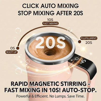 Self Stirring Mug & Electric Coffee with Automatic Magnetic Mixer, Rechargeable Auto Mixing Cup with LCD Real-Time Temperature Display, Travel Tumbler for Coffee, Protein Shakes, Hot Chocolate (Pink)