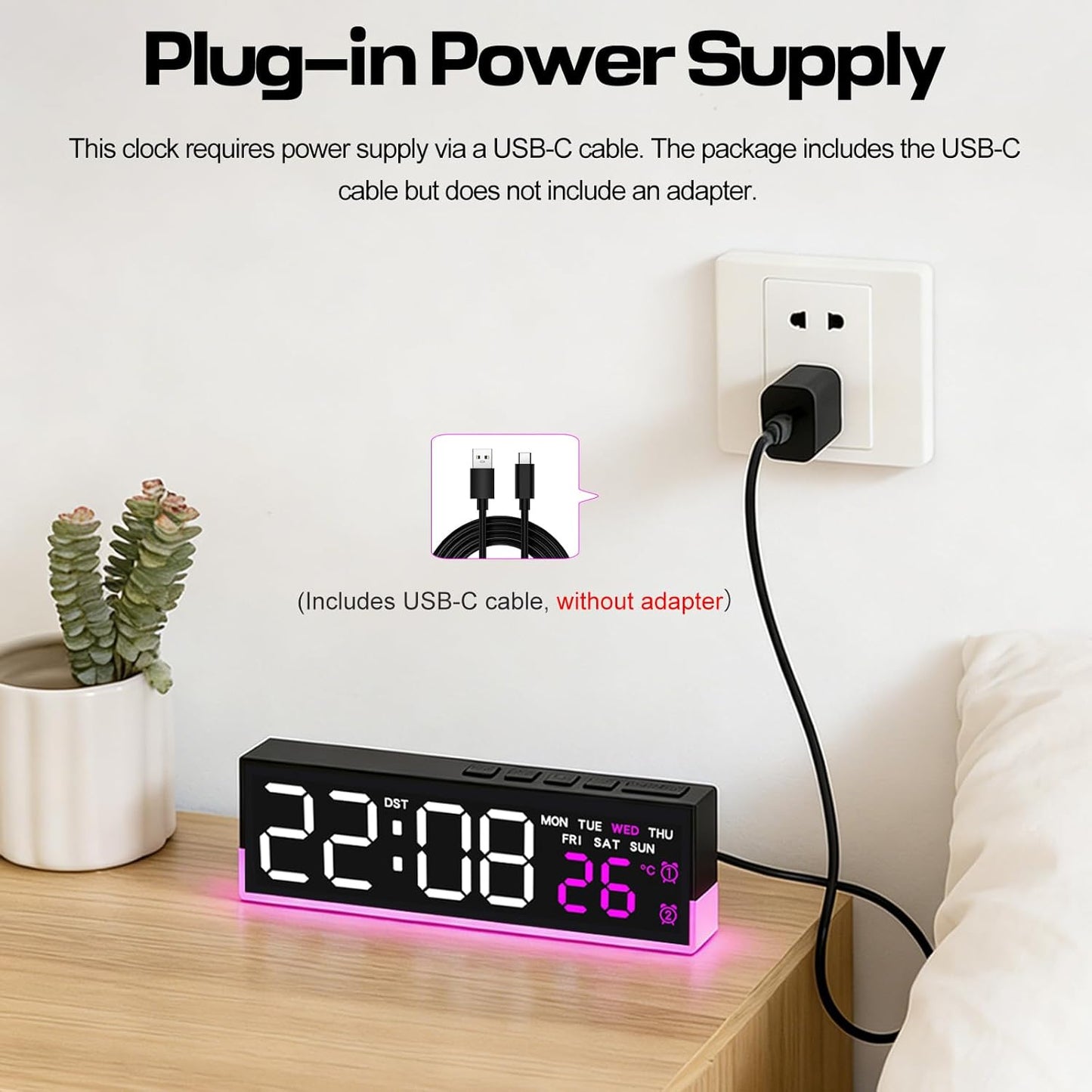 Digital Alarm Clocks for Bedrooms with Light, 7 Inch Small Digital Clock, Bedside Digital Clock with LED Display, Loud Alarm Clock for Heavy Sleepers Adults, Teens, Kids - Ideal Gift