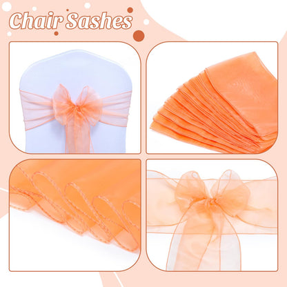 MDS® Pack of 10 Organza Chair Sashes for Wedding Decoration, Reusable Sheer Chair Bows for Banquet Chair Cover, Reception, Bridal Shower, Baby Shower, Birthday Party & Special Events - Peach