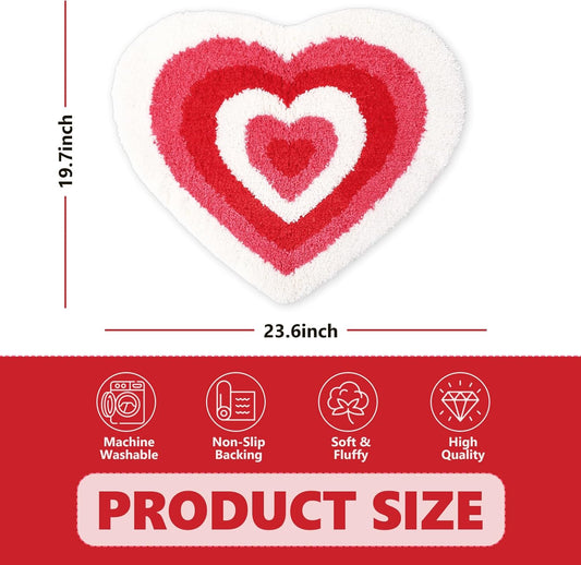 JarThenaAMCS 2 Pcs Valentine Heart Bath Mat Pink Red Heart Shaped Bathroom Rug Non Slip Absorbent Tufted Shower Rug Front Door Mat for Home Room Entrance, 19.6 x 23.6 Inch