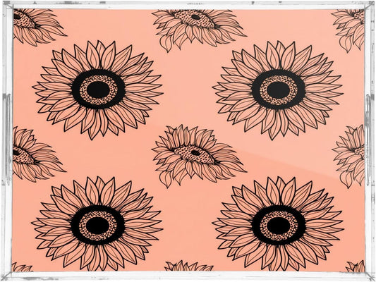 Kigai Sunflower Peach Serving Tray with Handles, 12x16 Inch Decorative Acrylic Tray Organizer, Multi-Purpose Sturdy Serving Platter for Coffee Table, Kitchen, Vanity, Nightstand
