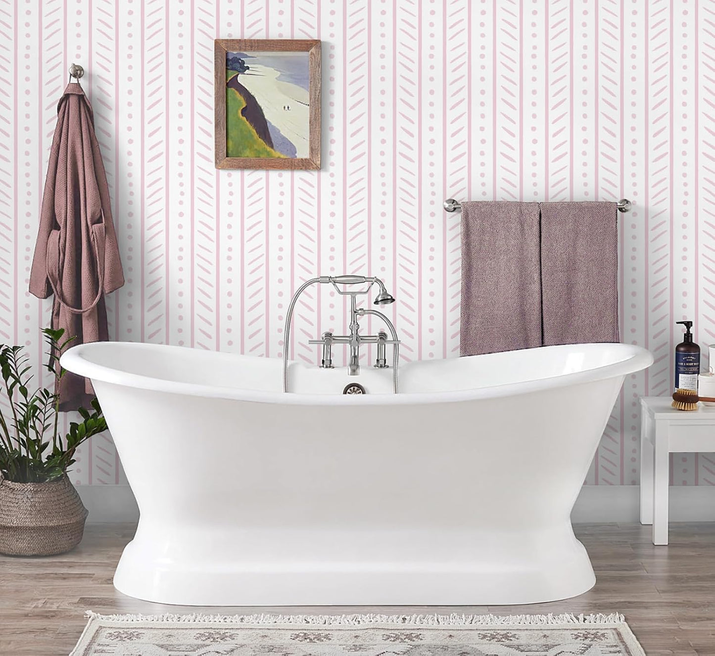 CiCiwind Peel and Stick Wallpaper White and Pink Contact Paper Geometric Striped Wall Paper Modern Dot Removable Self-Adhesive Wallpapers for Bedroom Bathroom Kitchen Cabinets Shelves 78.7"×17.3"