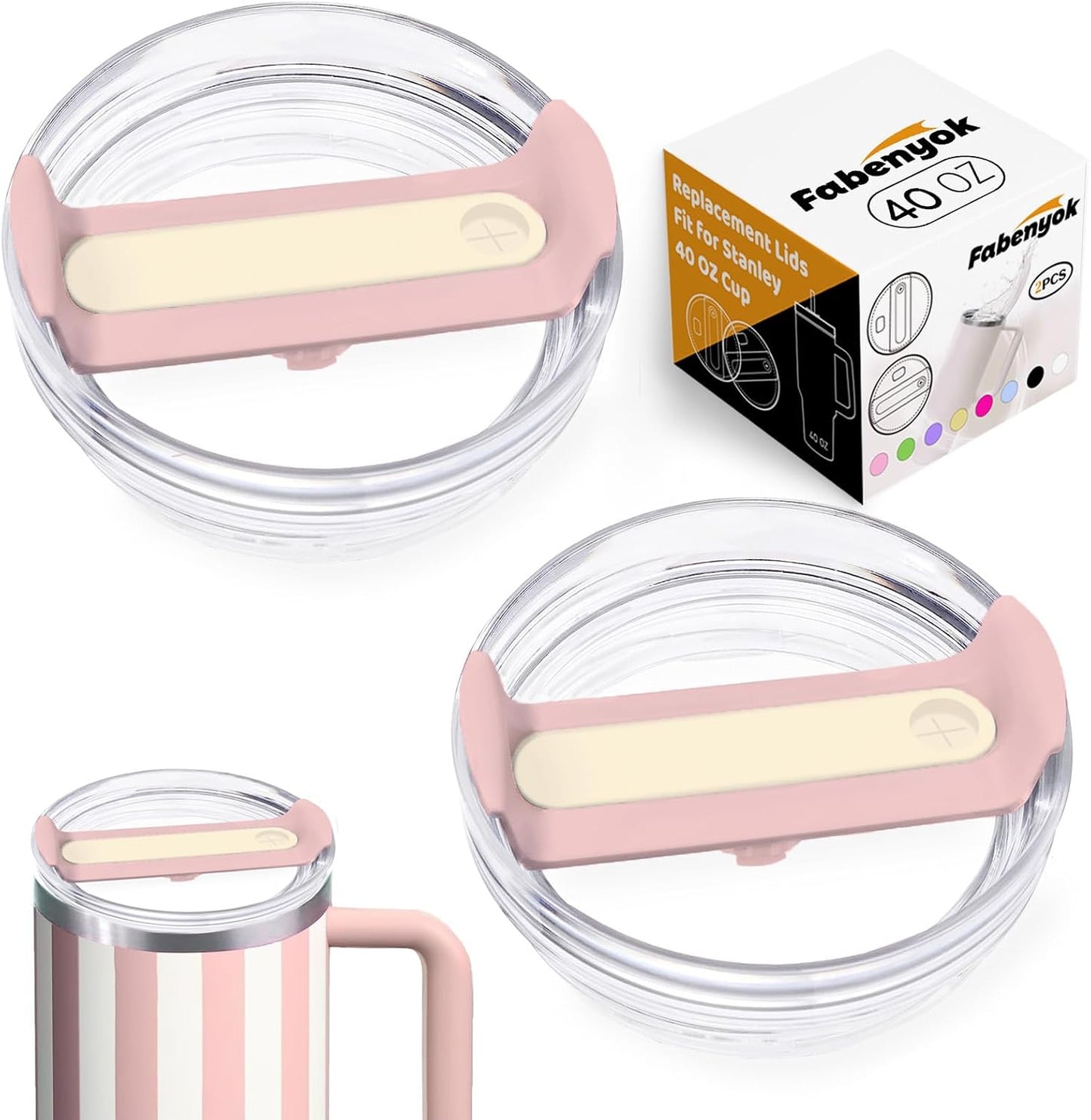 40 OZ Tumbler Lid Replacement Fit for Stanley Cup, 2 Pack Clear Replacement Lids Fit for Stanley Travel Tumbler, Spill Proof Tumbler Covers for Stanley Cup Accessories (Peach Whip Cabana Gloss)