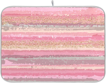 Pink Gold Stripe Dish Drying Mat for Kitchen Countertop 16x18 Rectangle Small Drying Mat Reusable Quick Dry Dish Sink Absorbent Mats Dishwasher Easy Clean Decorative Home Decor Essentials