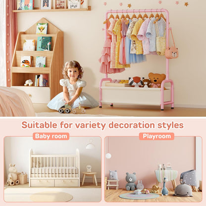 Kids Clothing Rack with Storage Shelf, Kids Dress Up Storage for Coats, Small Baby Garment Rack for Hanging Clothes, Toddler Wardrobe Closet Organizer (Classic, Pink)