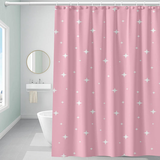 Plastic Shower Curtain Liner, Premium EVA 5G Pink Star Shower Curtain, Shower Curtains for Bathroom with 3 Magnetic Weights and Rustproof Grommets (Pink Star, 72x72 in)