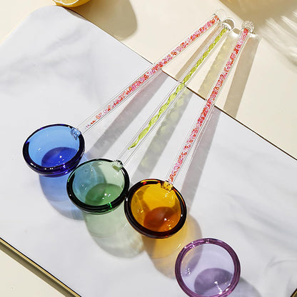 Glass Coffee Stirring Spoons Clear Crystal Cocktail Mixing Spoon Candy Color Teaspoons Ice Cream Jam Yogurt Salt Sugar Scoop Swizzle Stick Stirrer for Bar Cafe Party Banquet (Pink-A)