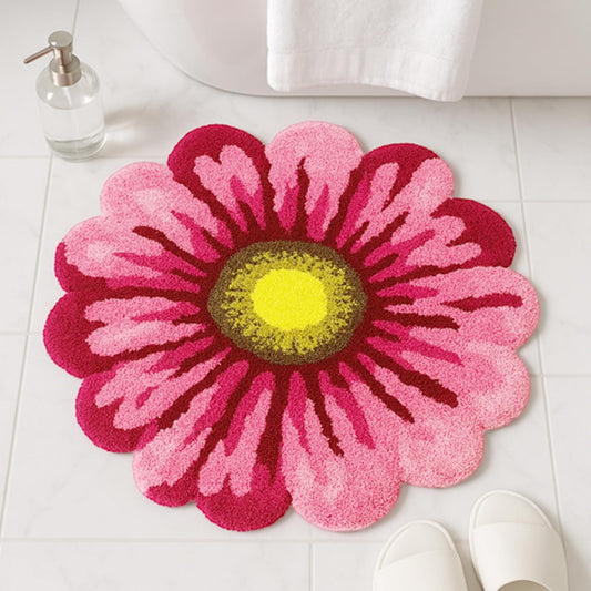 Pink Flowers Bath Rug, Floral Mat for Bathroom Cute Plant Non-Slip Floor Mats, Washable Microfiber Carpet for Living Room Home Fast Dry Area Rug