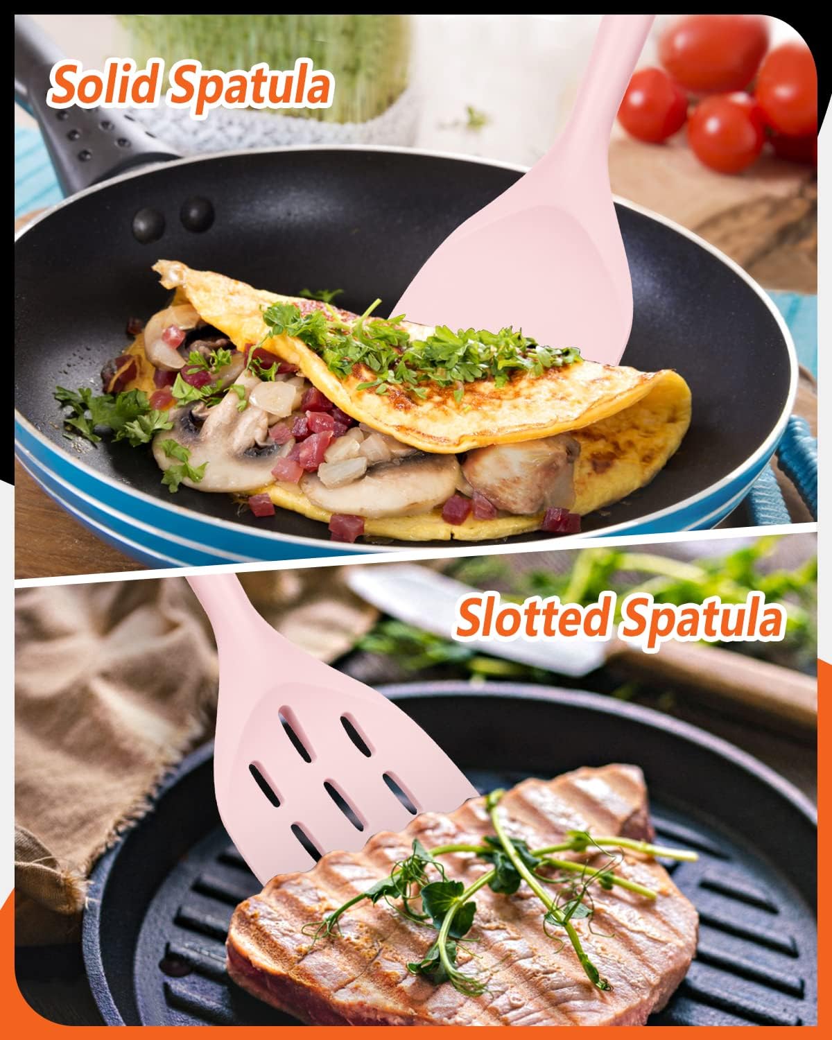 Pack of 2 Silicone Spatula, Non Stick Cooking Utensil Set Wooden Handle Kitchen Turner for Baking Mixing Grilling Serving Food Heat Resistant Non Scratch Hooks Included (Pink)