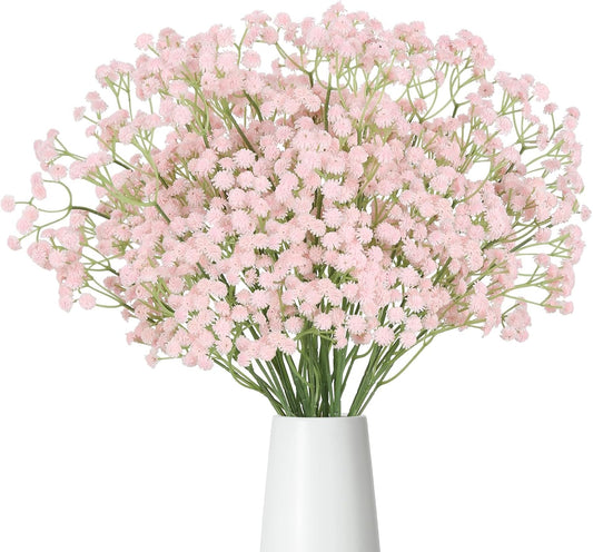 12PCS Pink Babys Breath Artificial Flowers, 24inch Faux Gypsophila Bouquet Real Touch Fake Babys Breath Flowers for Floral Arrangements Wedding Centerpieces Tables Decorations (Pink)