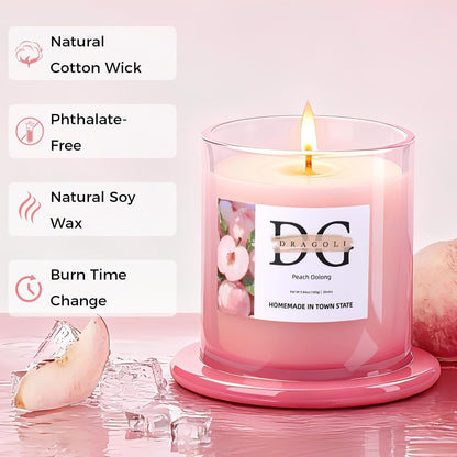 White Peach Oolong Scented Candle – Natural Soy Wax, 30+ Hours Long-Lasting Aromatherapy for Home