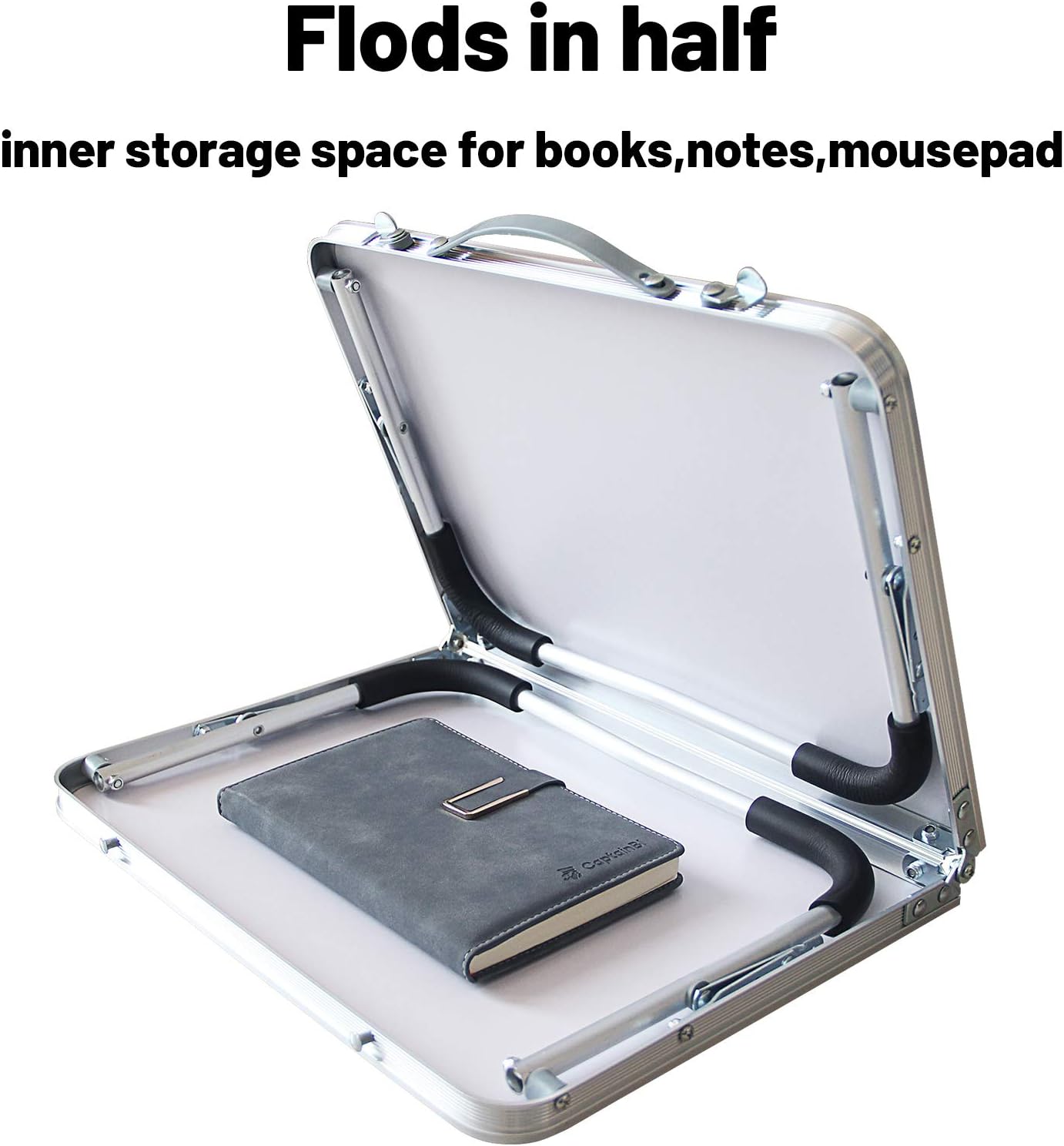 Jucaifu Foldable Laptop Table, Bed Desk, Breakfast Serving Bed Tray, Portable Mini Picnic Table & Ultra Lightweight, Folds in Half with Inner Storage Space (Pink)