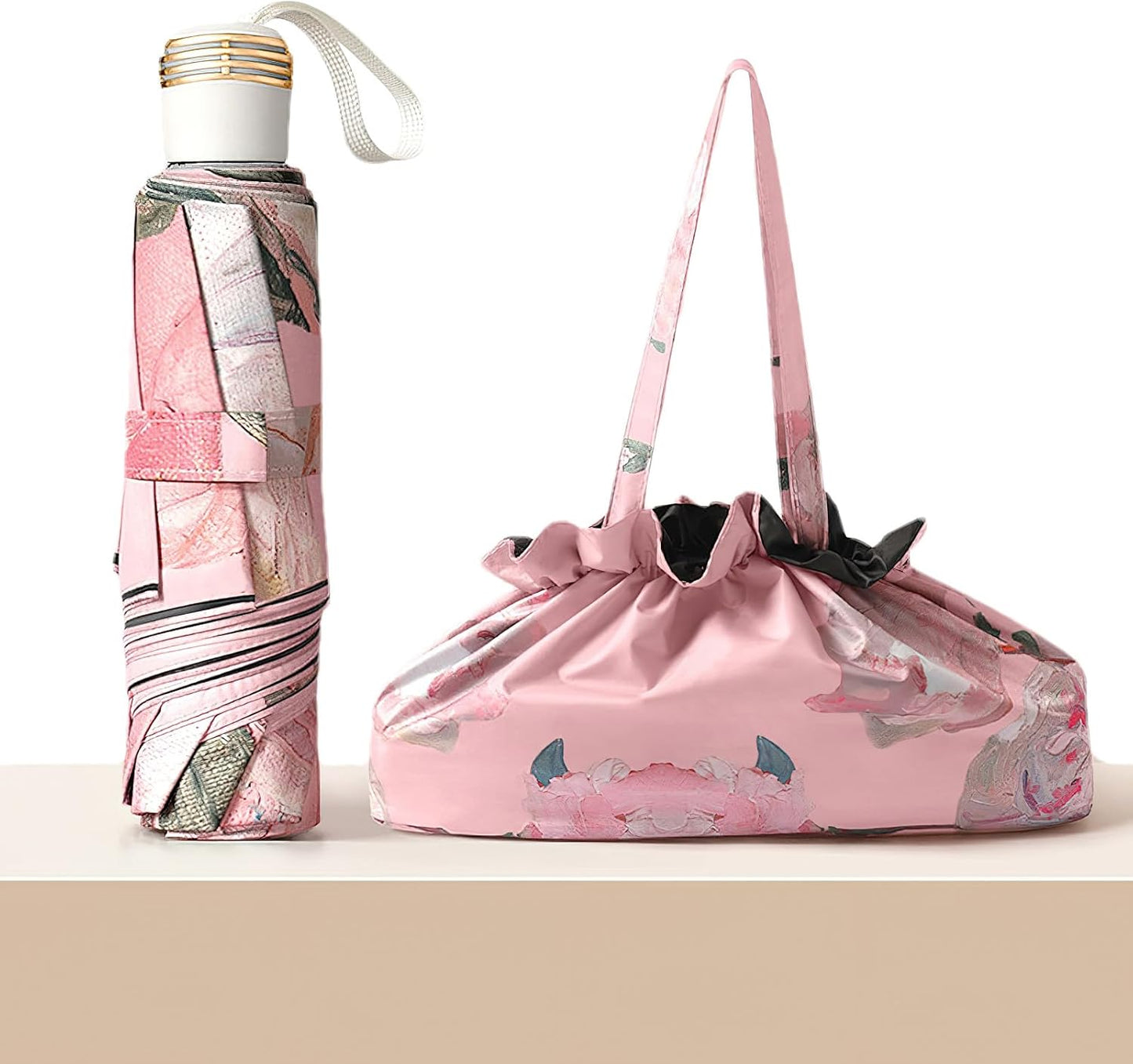 Mini Folding Umbrella for Rain and Sun Portable Umbrella for Travel Compact with Organizer Tote Bag UV Protection Windproof
