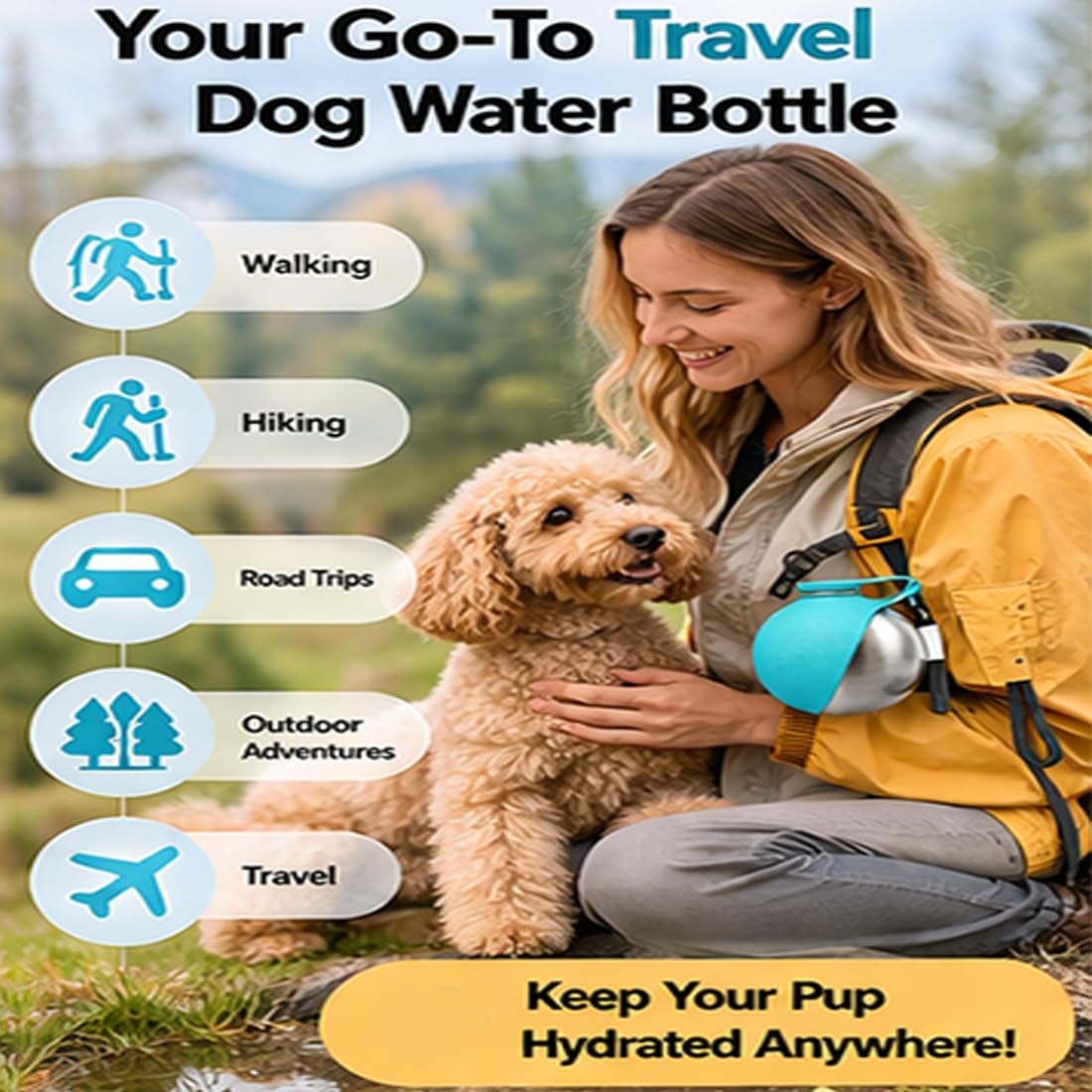 2 in 1 Portable Tumbler for Dogs, 2026 New 10Oz Stainless Steel Dog Water Bottle with Silicone Foldable Bowl, Leak-Proof 2 in 1 Portable Small Dog Water Bottle for Walking, Hiking & Travel (10Oz-Pink)