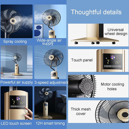 Pedestal Oscillating Fan Standing Misting Fan with 3-Speed, Humidifying Misting Fan with Remote Control, Intelligent Control Panel, 12-hour Timer, for Bedroom, Living Room, Terrace, Study, Office(Pink