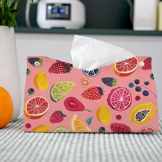 Pink Cute Fruit Tissue Box Cover Rectangle,Summer Cottagecore Strawberry Toilet Paper Box Holder,Leather Decorative Facial Paper Case for Living Room Bathroom Kitchen Office Desk,9.8x5.9x5.9In