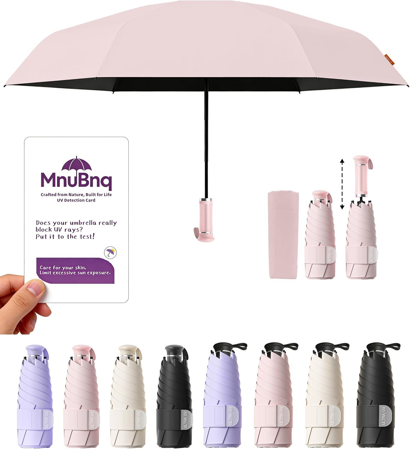 Umbrella with Hidden Handle 41/47 Inch UPF 50+ UV Protection Large Travel Essentials Umbrellas Pocket Manual Open Close Sun Blocking Umbrella for Women Kids and Men Fits Purse Backpack