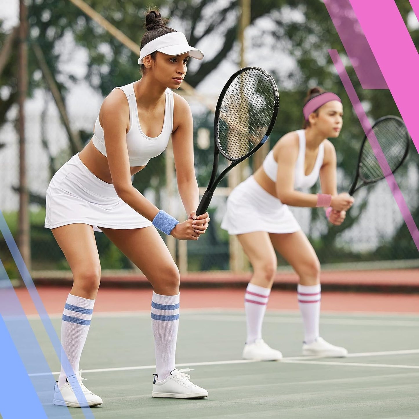 Hillban Sweatband and Stripe Sock Set Neno Wrist Sweat Band Sport Headband Wristband for Men Women 80s Party Accessories