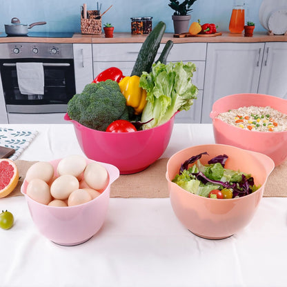 BoxedHome Classic Mixing Bowl Set, BPA Free Plastic, Microwave and Dishwasher Safe (Set of 4, Pink), 4.5 quarts