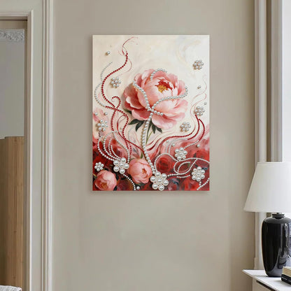 DIY Diamond Pearl Painting Kit for Adults, Beginner Friendly Craft Kits with Frame 30x40cm,Home Decor Housewarming Gift, Diamond Dots Beads Canvas Art for Wall Decor(Pink Rose)