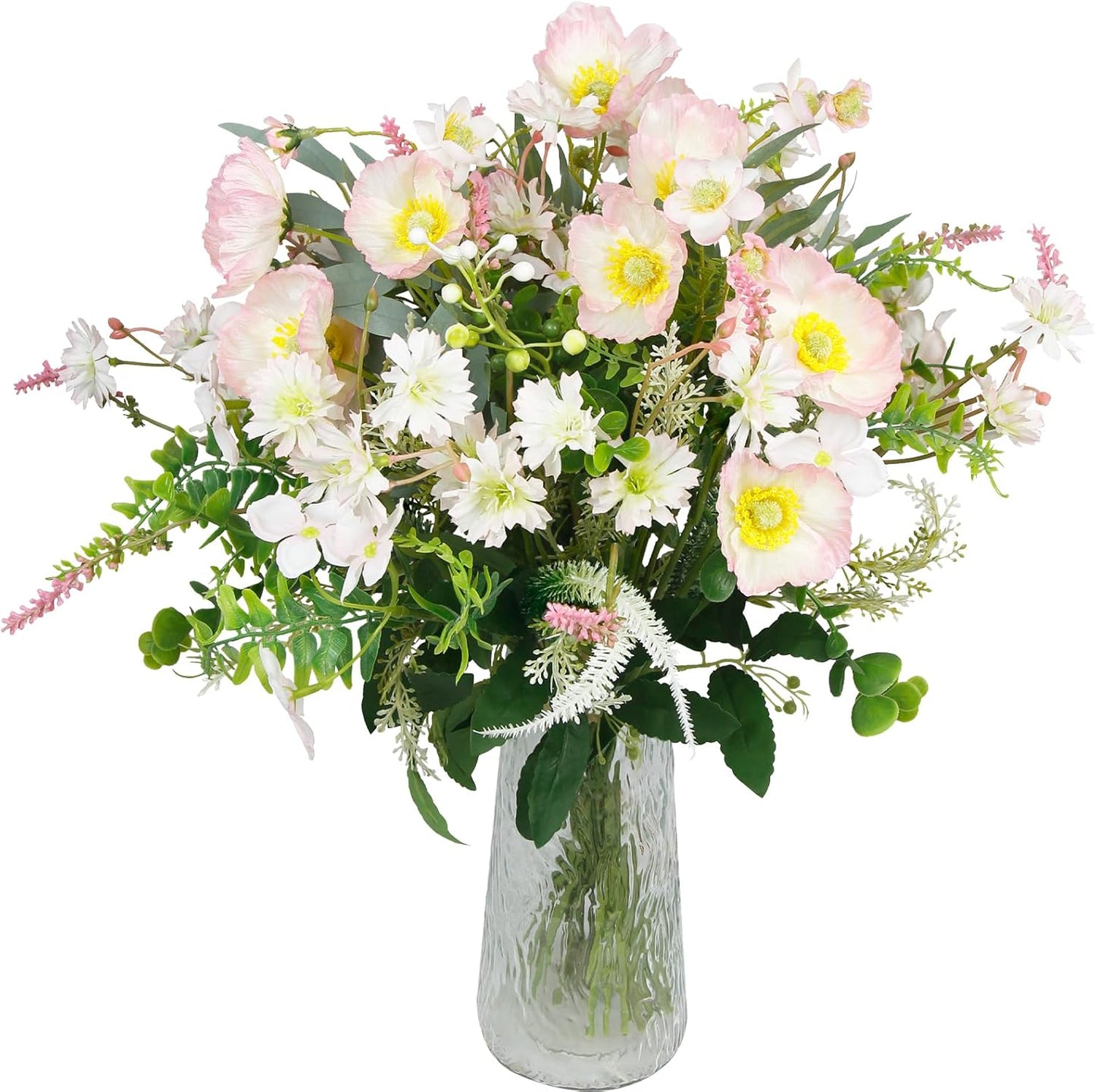 CISDUEO Artificial Wildflowers Flowers Silk Spring Floral Stems Arrangements Pink Poppies Flowers Daisies Faux Wild Flower Bundles Bouquet for Party Indoor Home Vase Wedding Table Summer Decoration