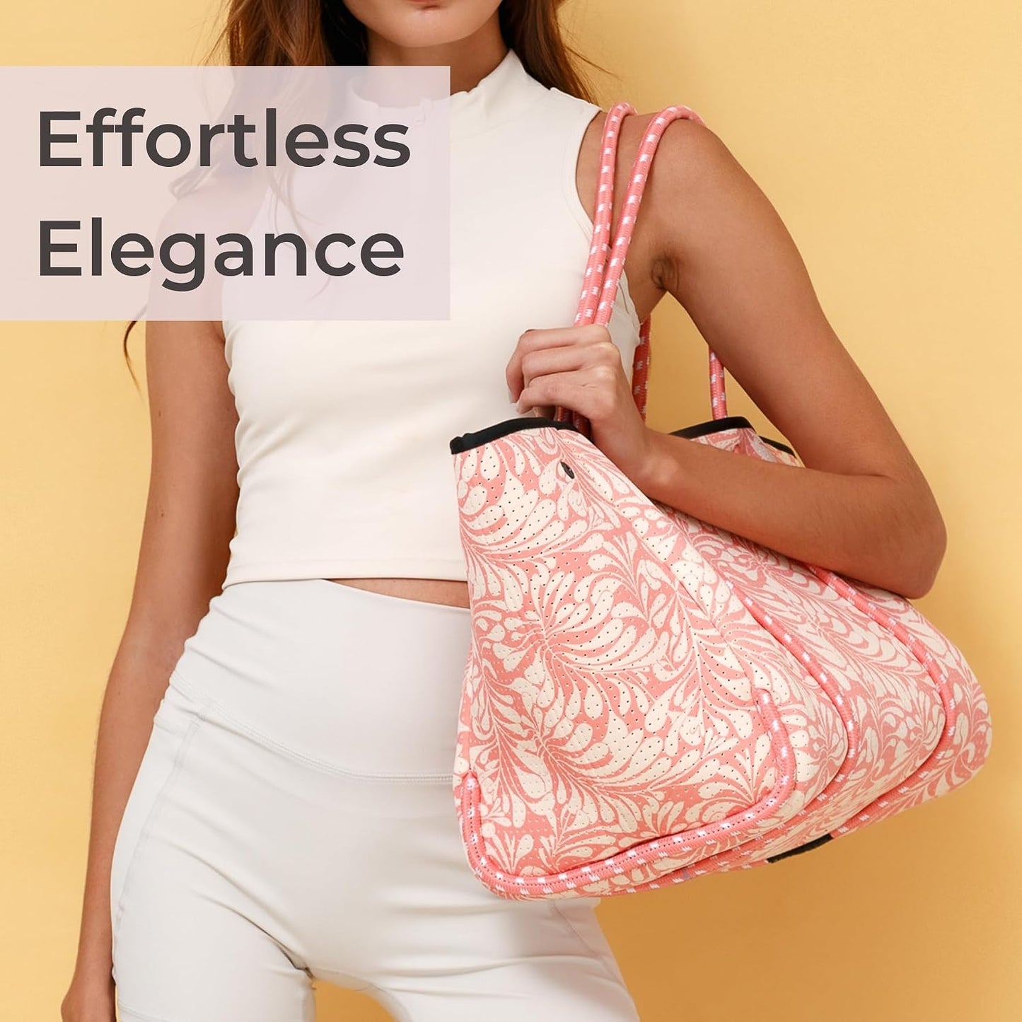 POPUPS Large Neoprene Tote Bag for Women - Everyday Designer Handbag for Travel Work and Beach with Pockets and Zipper Pouch
