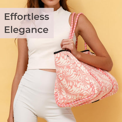 POPUPS Large Neoprene Tote Bag for Women - Everyday Designer Handbag for Travel Work and Beach with Pockets and Zipper Pouch