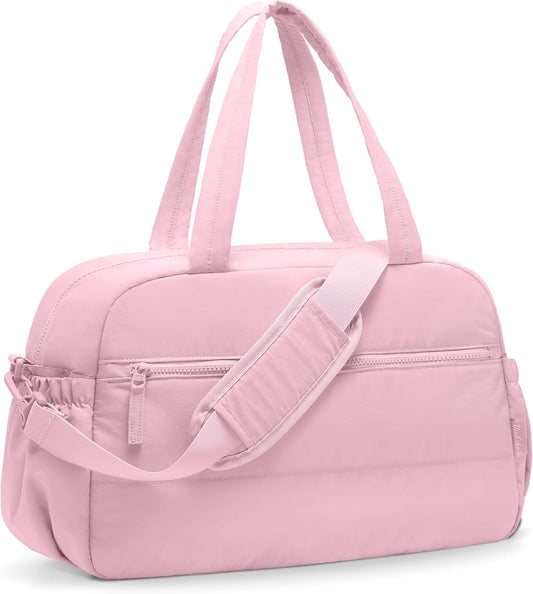 Gym Bag for Women, Travel Duffle Bags with Wet Pocket, Lightweight Carry on Bag Overnight Weekender Duffel Bag, Water Resistant (Bright Pink)
