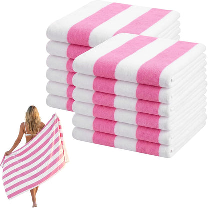 Frienda 12 Pack Pink Striped Beach Towels 71''x 32'' Large Microfiber Quick Dry Absorbent Bath Towels for Swimming Pool Beach Cruise Travel Gym Supplies