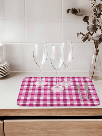 Pink White Check Dish Drying Mat 18x24 inch Modern Pink Theme Simple Super Absorbent Microfiber Dish Drying Pad for Kitchen Countertops Sink Dish Drainer Racks Coffee Bar Mats 2 Pack