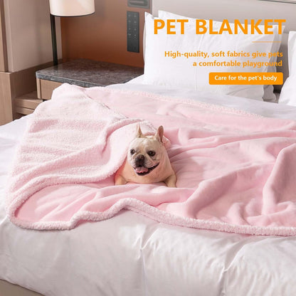 Waterproof Dog Blanket Reversible Fluffy Pet Bed Cover Pink Puppy Blankets Leakproof Sofa Couch Washable Cover Cat Pet Blanket for Warm-S