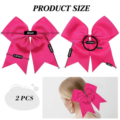 2pcs Large Cheering Bows 8 Inch Pink Cheerleading Bows with Elastics Hair Ties Bands Ponytail Holder for Cheerleader Softball Football Competition College Sport