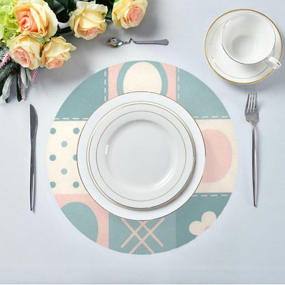 Patchwork Pattern Flowers Pastel Peach Round Outdoor placemats Rustic Reusable placemat individuales para mesa de comedor Rose Gold 15.4x15.4in Set of 6
