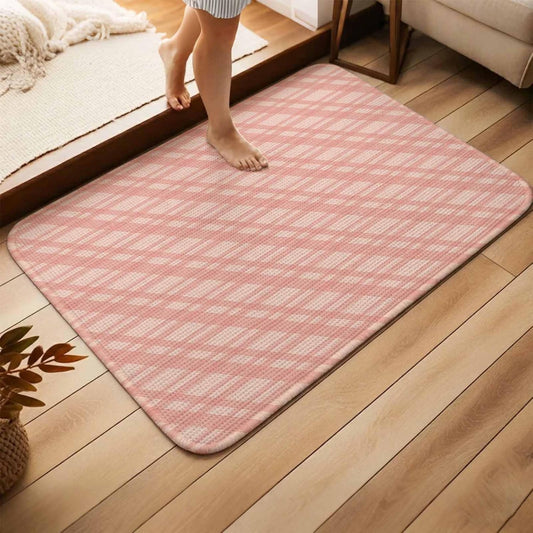Bathroom Rugs 19.7x31.5 Inch, Pink Stripes Non Slip Rugs Washable Low Pile, Modern Minimalist Texture Front Door Mat Entryway Rug with Rubber Backing