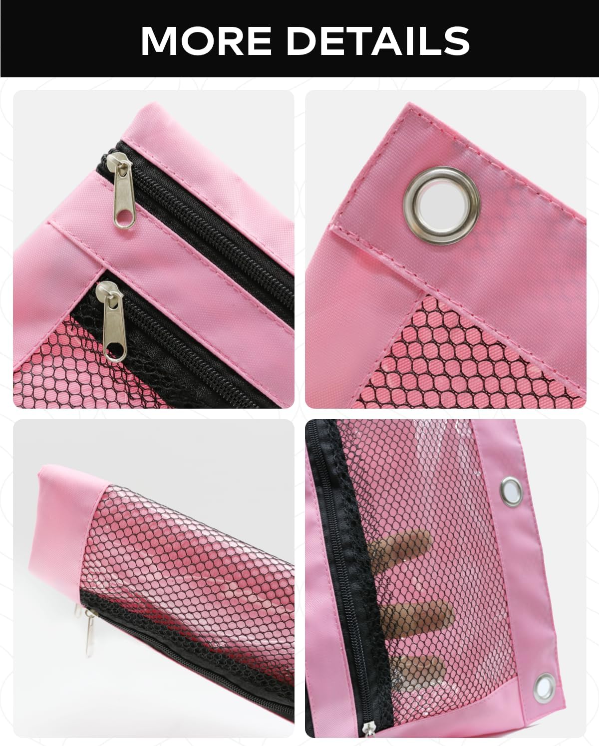 3 Ring Binder Pencil Pouch - Oxford Fabric Pencil Case with 2 Zippered Pockets, Clear Mesh Window Pencil Bag, B5 Size for Office & Travel Supplies (Pink)