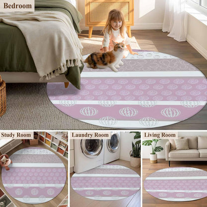 Round Rugs 4 Feet, Farm Fruits Non-Slip Area Rugs for Living Room Bedroom Entryway, Watermelon Lemons Peach Pink Grey Striped Washable Carpet Runner Rug for Indoor/Outdoor