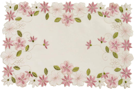 2pack Round lace Doilies,Yellow Blue Floral Cutwork Embroidered Placemats Vase Pads for Wedding Birthday Dinner Party Decor (17 * 11 inch, Pink Flower)