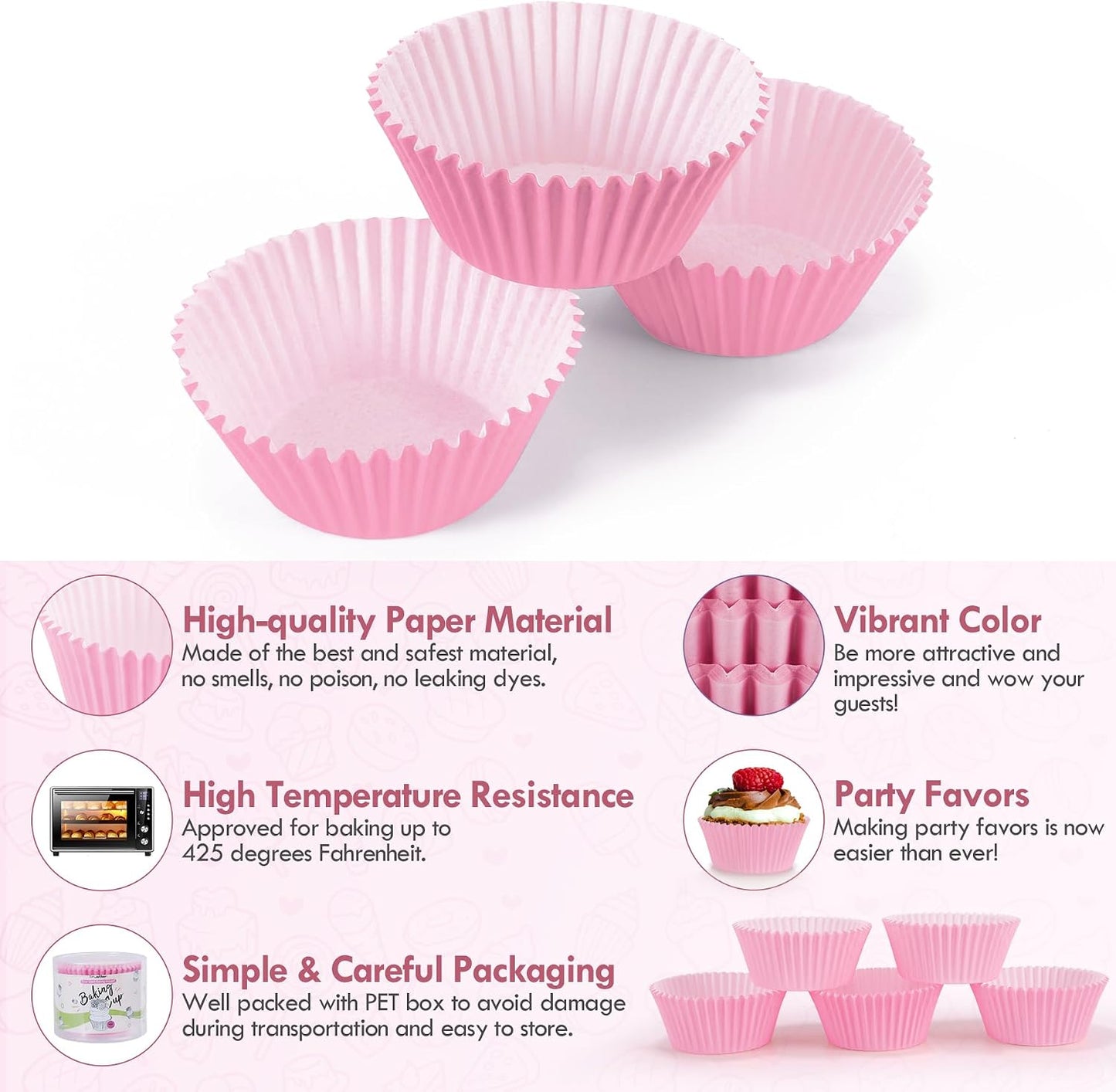 Pink Baking Cups, 100 pieces Standard Nonstick Cupcake Wrappers Baking Cup Holder Molds for Wedding, Birthday, Baby Shower, Holiday Party, Valentines Day Cupcake Liners