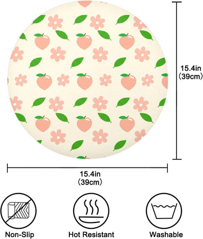 Round Placemats Set of 6 Pink Peaches Washable Non-Slip Heat Resistant Place Mats, 15.4” Dining Table Place Mats for Kitchen Holiday Party Decoration