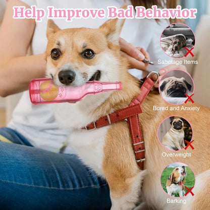 Water Bottle Dog Toy for Aggressive Chewers,Ball in Bottle Rubber Dog Toy,Cute Interactive Pet Rubber Cruncher for Dogs Aggressive Chewers Large/Medium/Small(Pink)